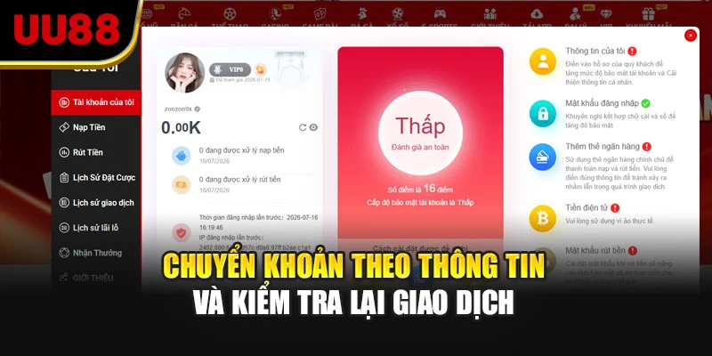 Chuyển khoản theo thông tin và kiểm tra lại giao dịch 